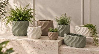 Ambiance de la collection Chanty — contenants et plantes présentés séparément